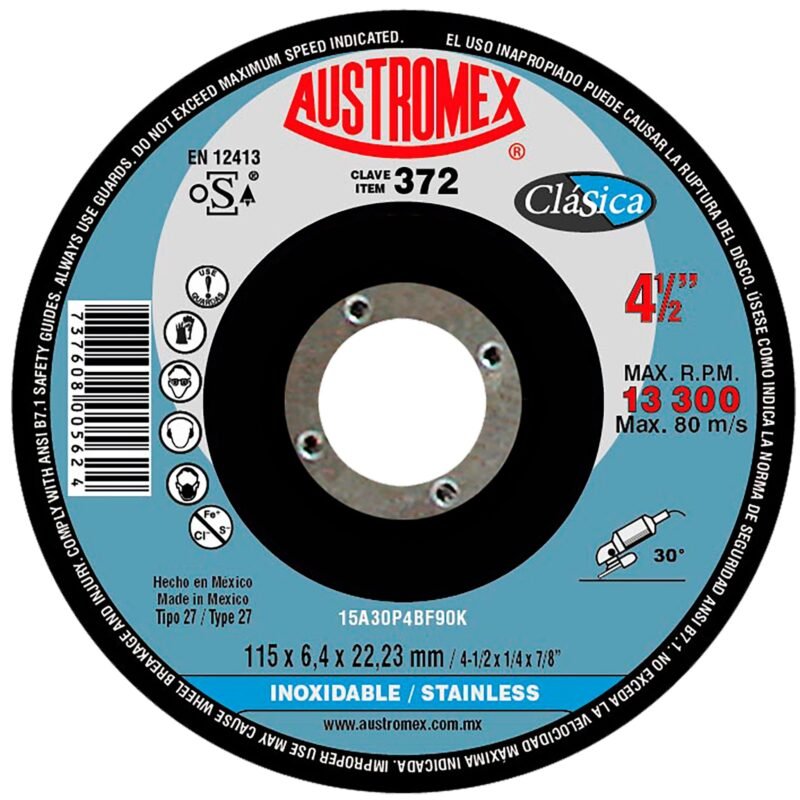 x372 disco de desbaste de inoxidable 4 1/2"