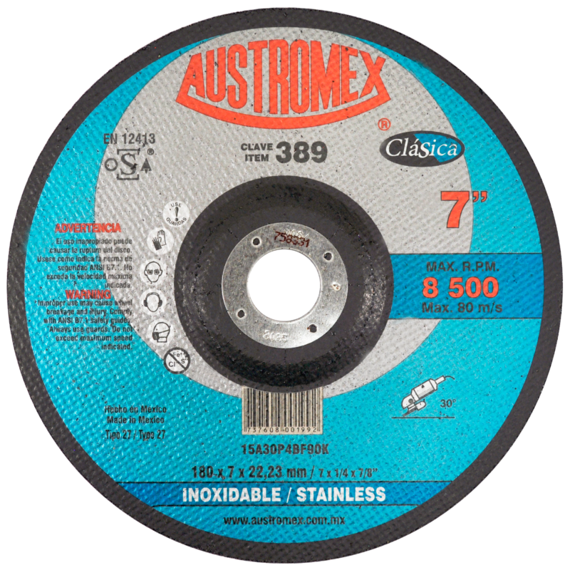 x389 disco de desbaste de inoxidable 7"