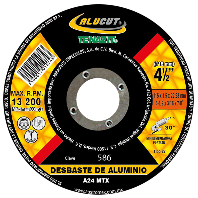 x586 disco de desbaste de aluminio 4 1/2"